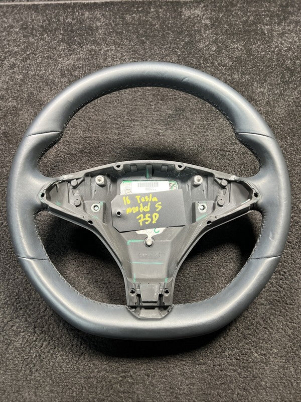 100527900D 2016 Tesla Model S Steering Driver Wheel Black Leather OEM 100527900D