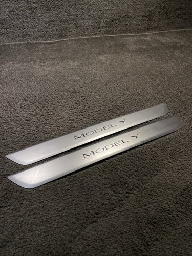 1494301-00-B 2020-2025 Tesla Model Y Front Door Sill Scuff Plate Trim Set OEM 1494301-00-B